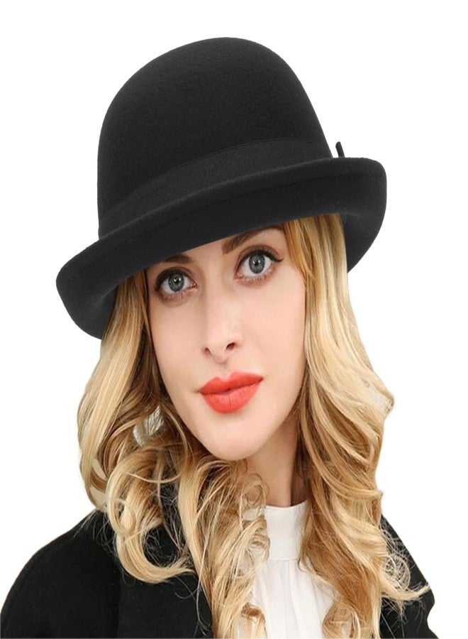 XuoAz Winter Wool Bowler Derby Hat - Classic Pork-Pie Hat Rolled Brim Fedora Hat for Men Women Crushable - Image 1